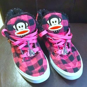 Paul Frank womens size 7 pink and black checkered monkey sneakers